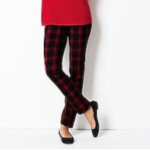 🌻 J Jill High Rise Bi-Stretch Slim-Leg True Red/Black Plaid Pant